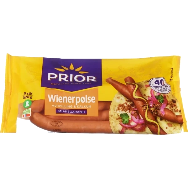 Wienerpølser Kylling/kalkun 8stk, 520g Prior