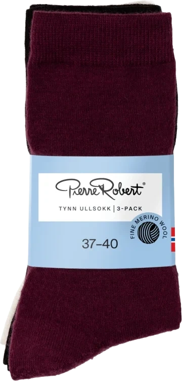 Tynn Ullsokk 37-40 X3 Black/Plum Mix Pierre Robert