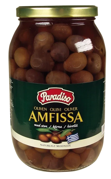 Oliven Gourm Amfissa Sort m/Sten 2x2kg