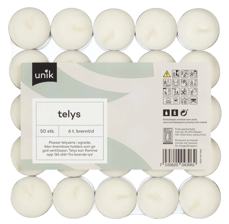 Telys Hvit 6t 50stk Unik