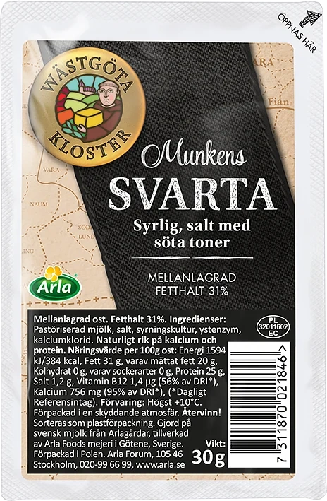 Munkens Svarta skivad ost portion