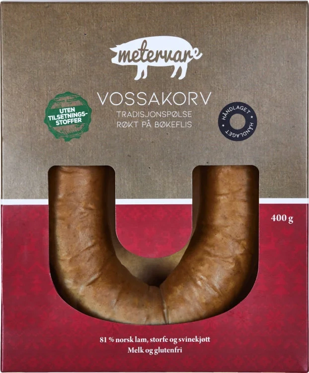 Vossakorv - Tradisjonspølse Røket På Bøkeflis, uten Kunstige Tilsetningsstoffer - Metervare