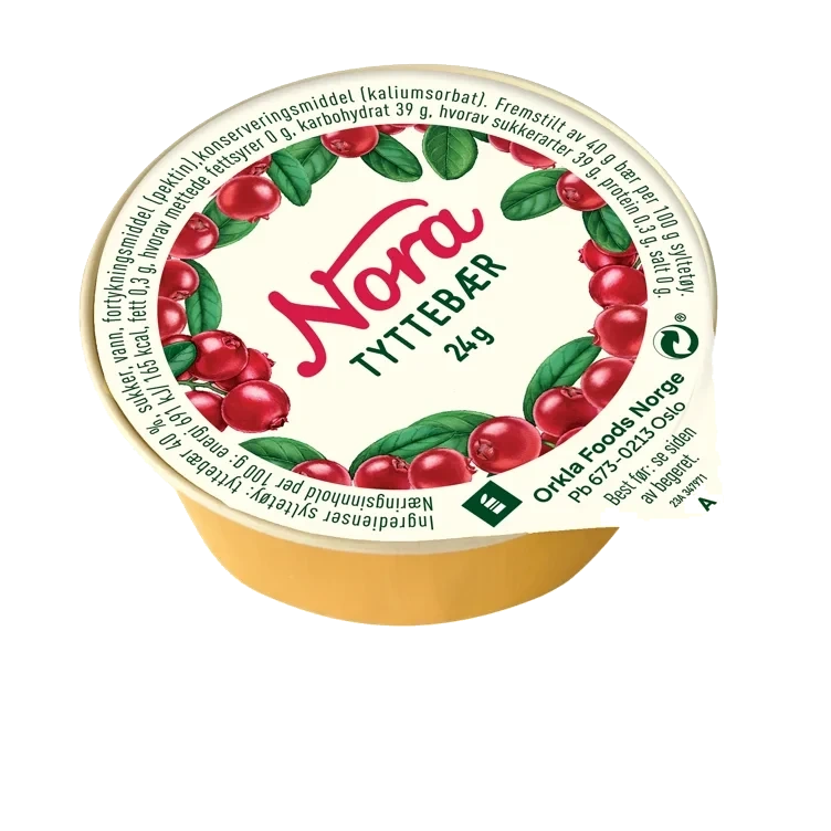 Tyttebærsylt Porsj 24g Nora