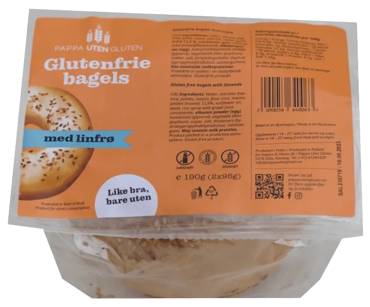 Bagels m/Linfrø glutenfri 2x95g Pappa uten Gluten