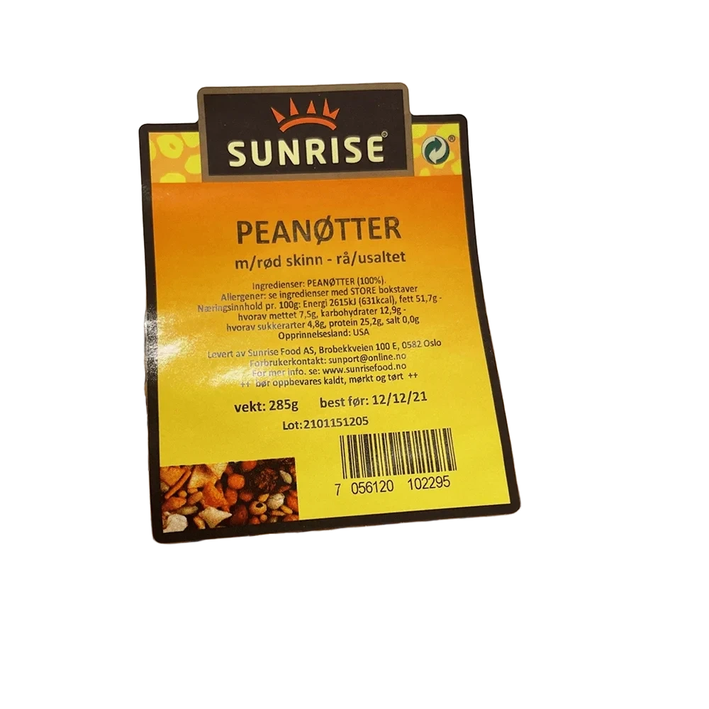 Sunrise Peanøtter Rå Usaltet Rød med Skinn 250g