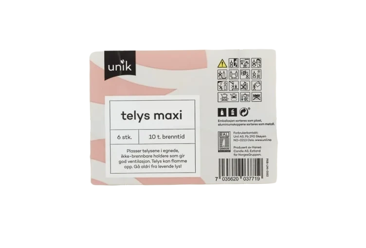 Telys Hvit Store 10t 6stk Unik