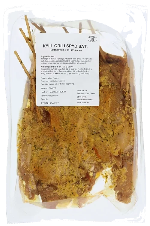Kylling grillspyd satay   2xca1kg   kg