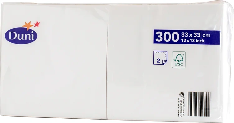 Serviett hvit 2l 33cm   300stk