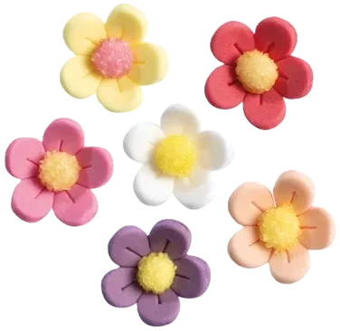 Sukkerpynt Små blomster gul/rosa mix 21mm, 120 stk