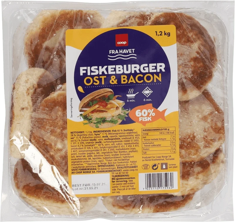 Coop Fiskeburger Ost/Bacon 1,2kg