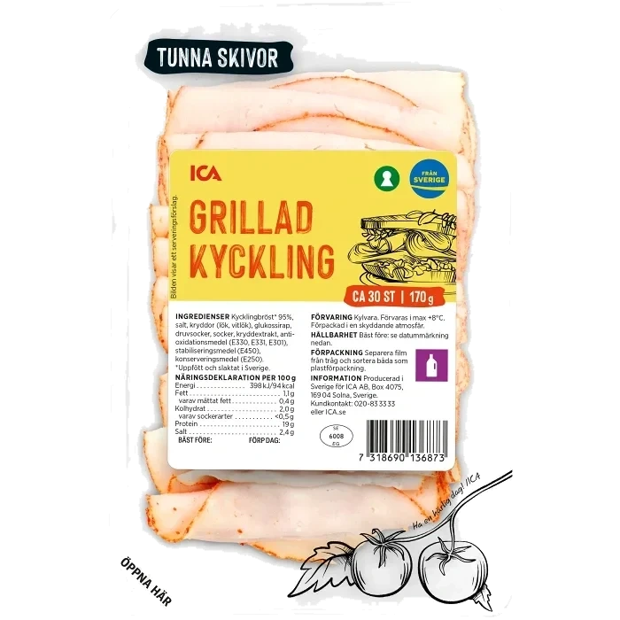Kyckling Grillad Tunna Skivor 170g ICA