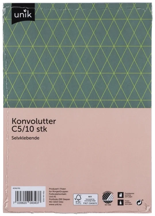 Konvolutt C5 Selvklebende Mappe 10stk Unik