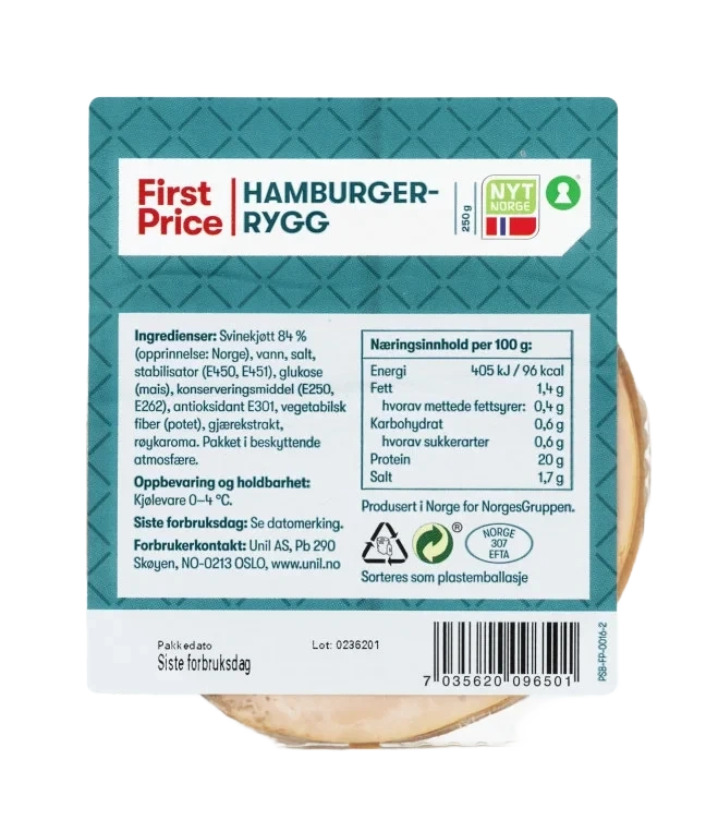 Hamburgerrygg 250g First Price