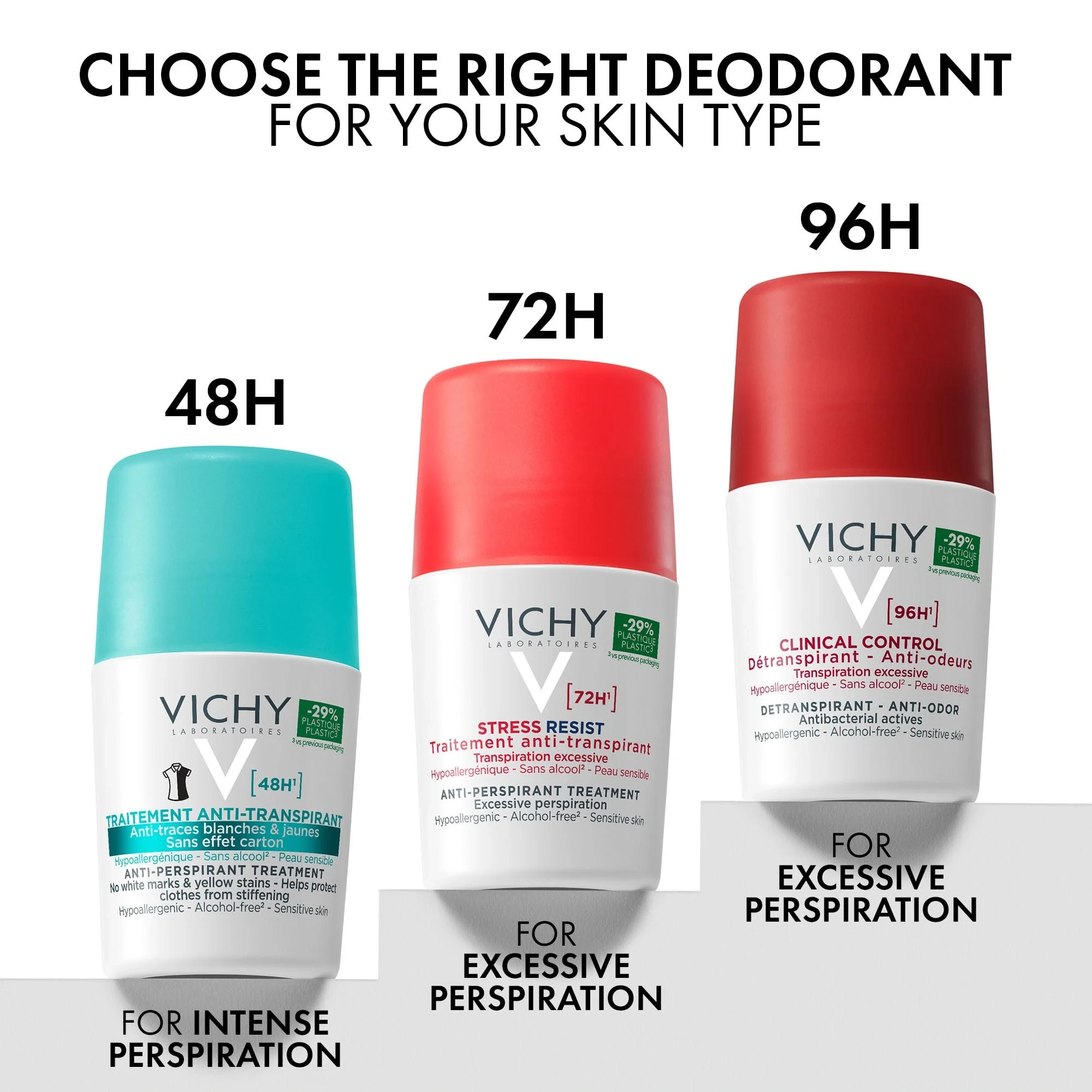 Vichy Anti-Stain Antiperspirant Deodorant Roll-On 48H, 50 ml