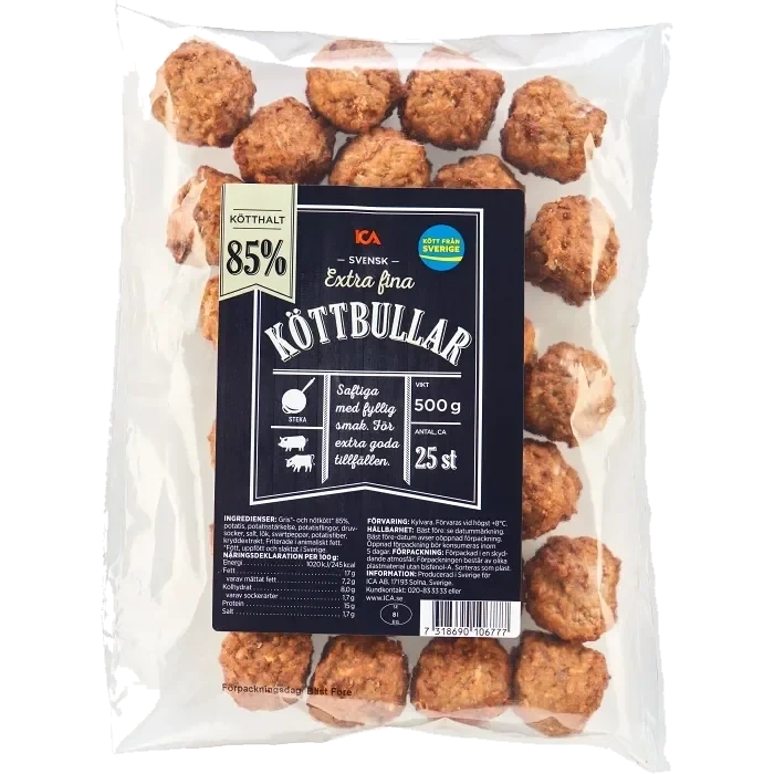 Köttbullar Extra fina 85% Kötthalt 500g ICA