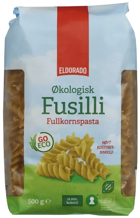 Pasta Fusilli Fullkorn Økologisk 500g Eldorado