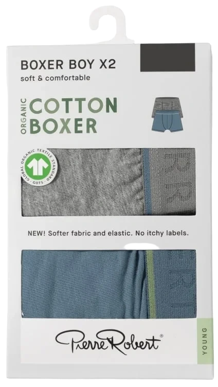 Cotton Boxer Jr Boy Greymel-lapisblue 158-164