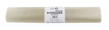 Avfallssekk Plastsekk Transparent 100 Lt Sterk * Krt A 12 Rl