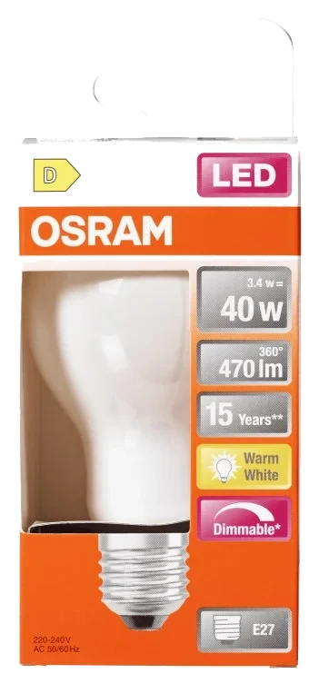 Lyspære Led Cl A 40 Matt Dim 827 E27 Osram
