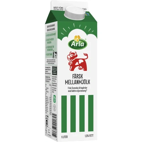 Färsk mellanmjölk 1.5% 1 liter