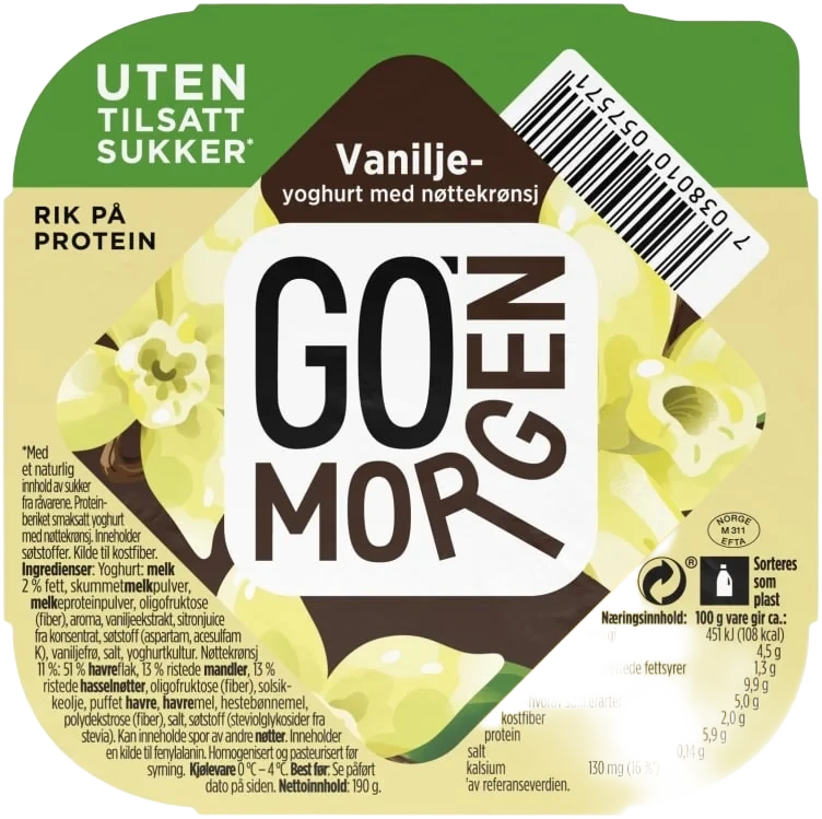 Go Morgen Yoghurt Vanilje uten 190g Tine