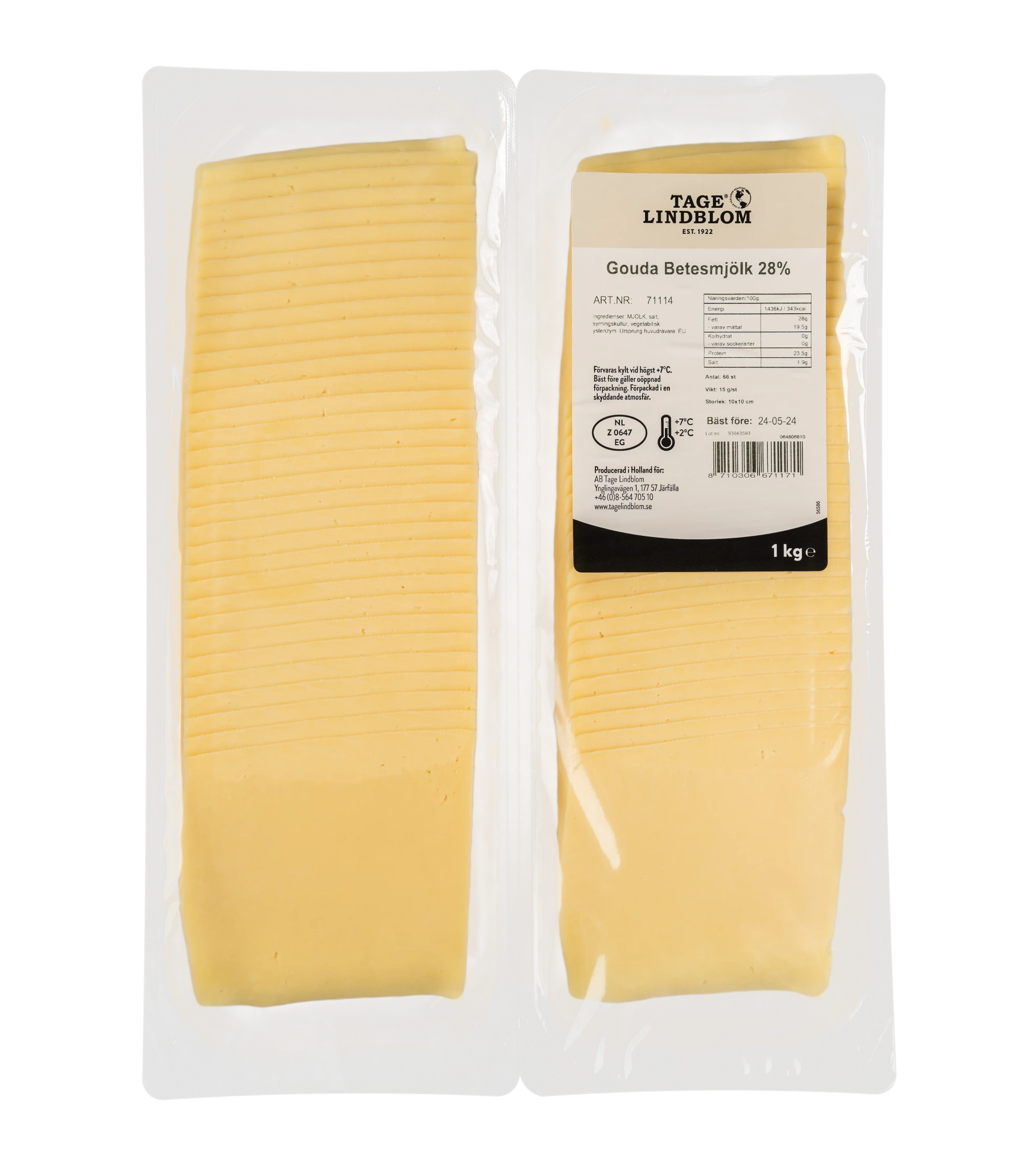 Skivad Gouda Betesmjölk 28% 66x15g