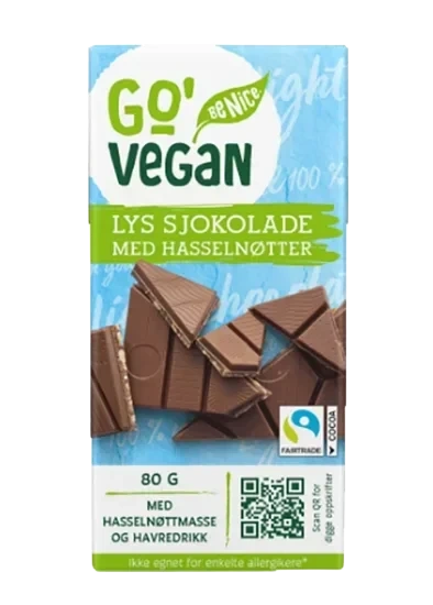 Go Vegan Lys Sjokolade M Hasselnøtt 80g