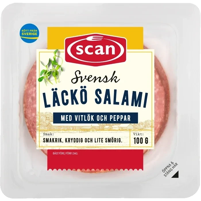 Läckösalami skivad 100g Scan