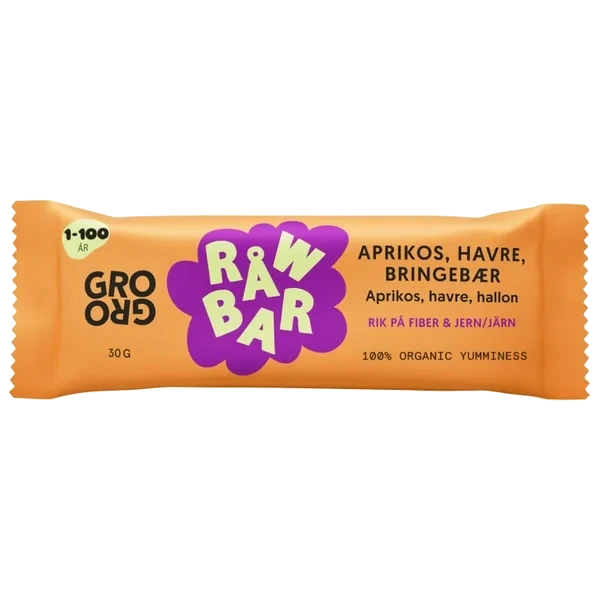 Råwbar Aprikos Havre Bringebær 20x30g Grogro