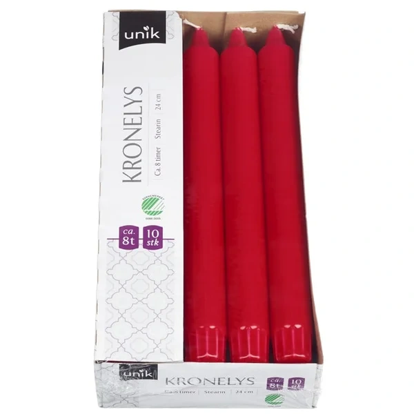 Kronelys Rød 24cm 10stk Unik