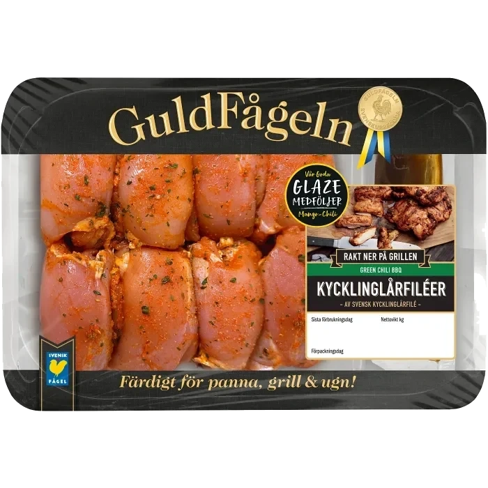 Kycklinglårfilé green chili BBQ ca 800g Guldfågeln