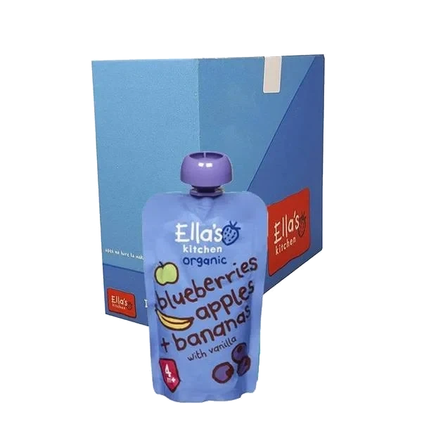 Økologisk Fruktpuré - Blåbær, Eple og Banan (Kartong 7stk)