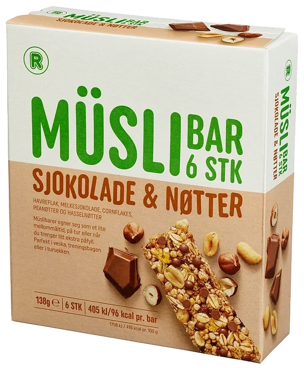 Müslibar sjokolade og nøtter 6x23g