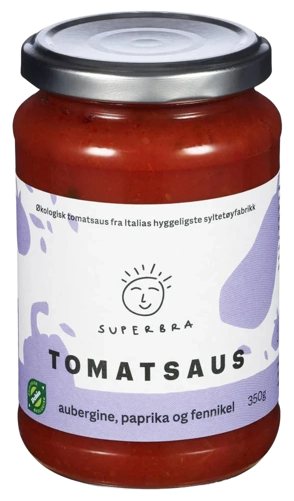 Tomatsaus Aubergine, paprika og fennikel, 350 g
