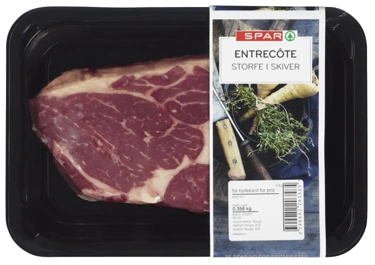 Storfe Entrecote skiver Ca350g Spar