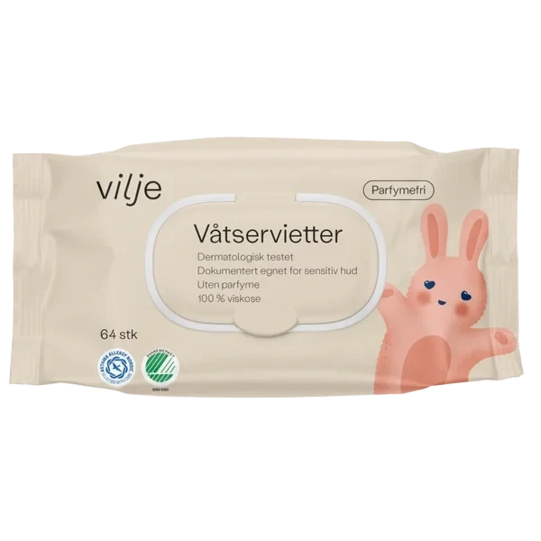 Våtservietter Plastfri 64stk Vilje