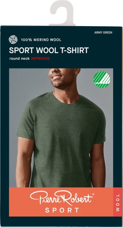 Wool T-Shirt Men Army Green M Pierre Robert
