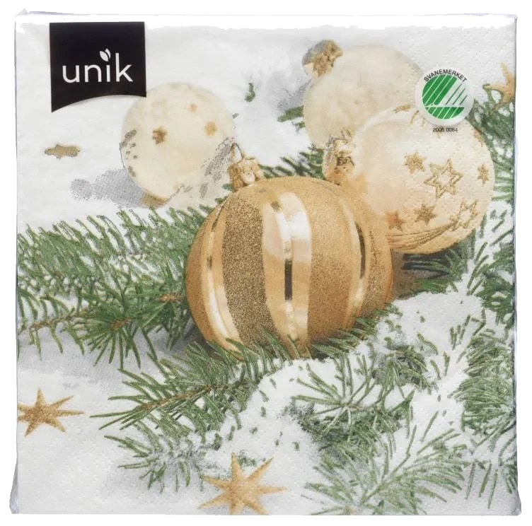 Serviett Jul Gullkuler 20stk Unik