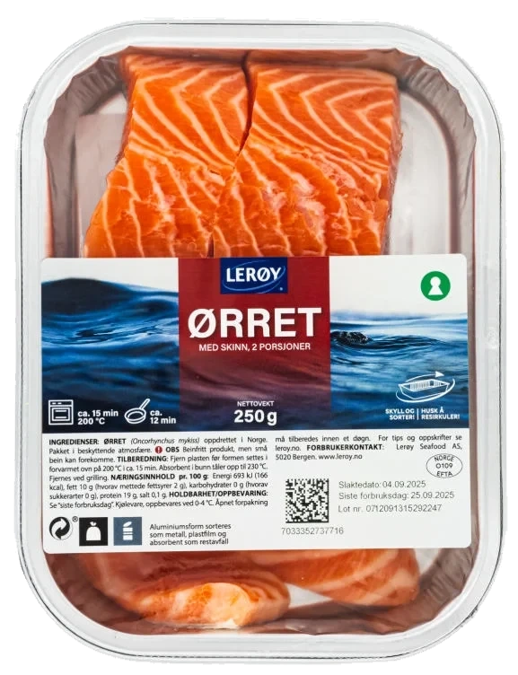 Ørret Porsjoner m/Skinn 2x125g Lerøy