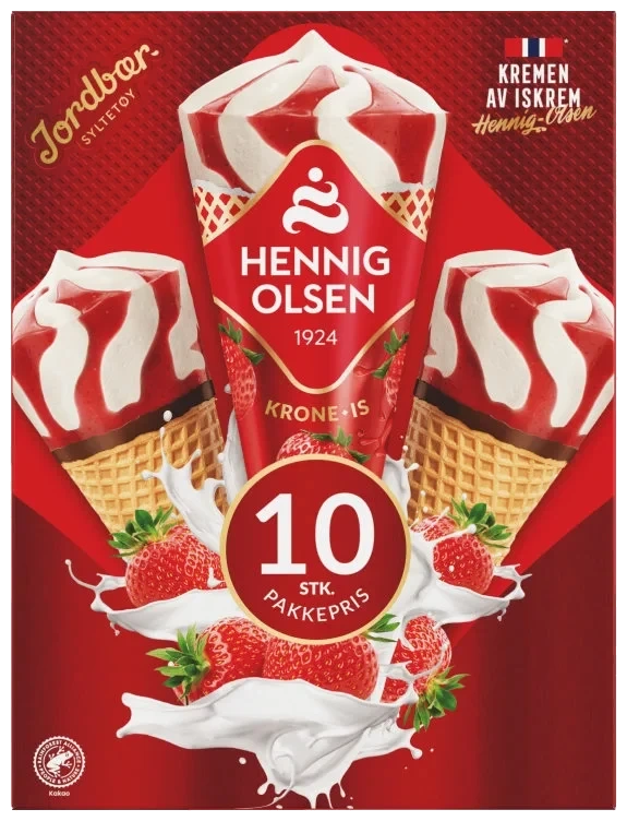 Krone-Is Jordbær 10stk Hennig-Olsen