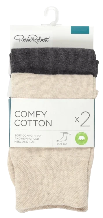 Comfy Cotton Socks Beige Mix 2pk 37-40 Pierre Robert