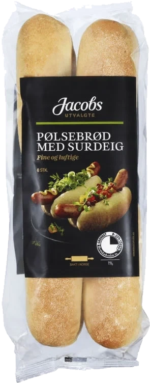 Pølsebrød Surdeig 520g 8stk Jacobs Utval