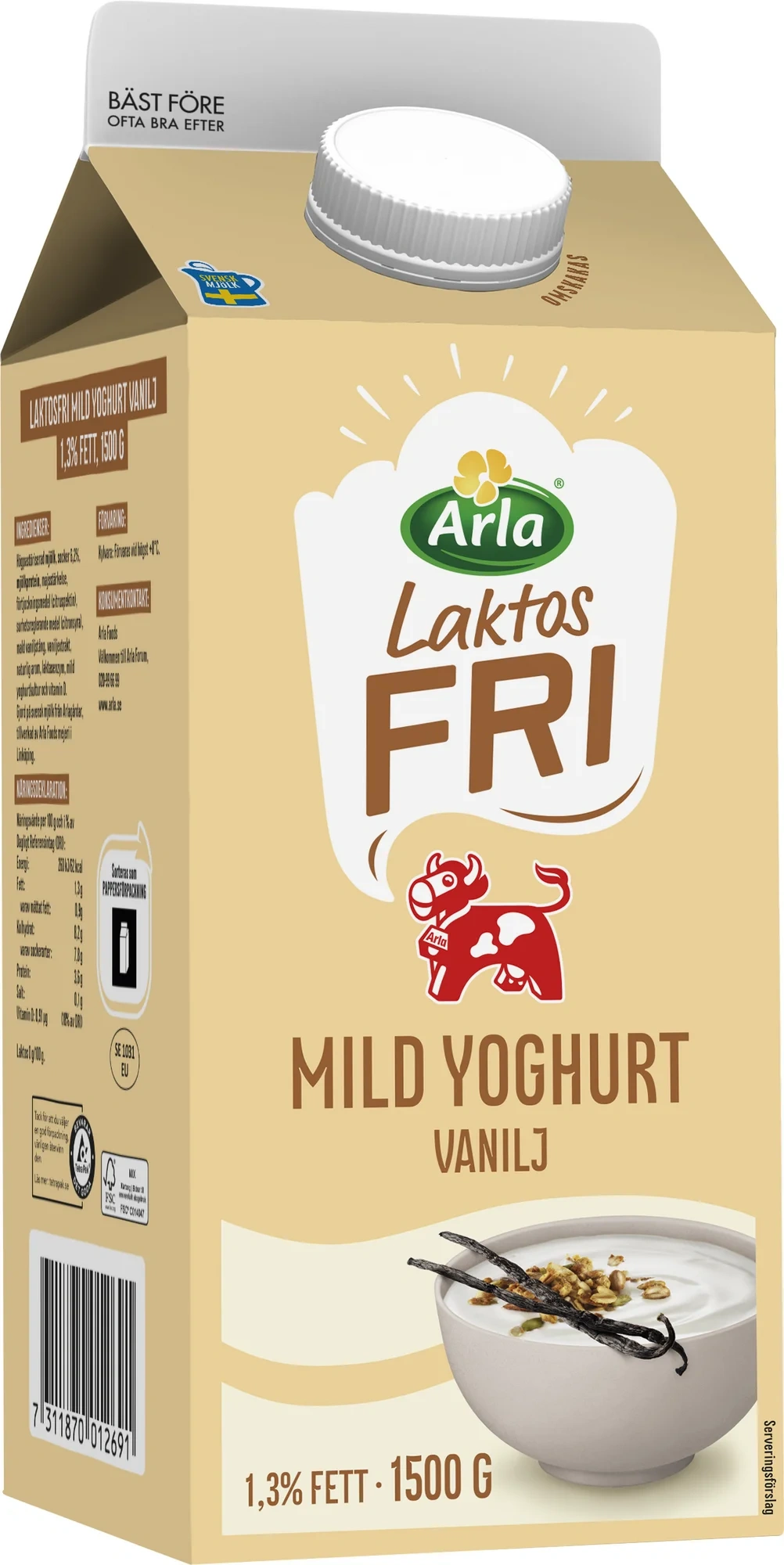 Laktosfri mild yoghurt vanilj 1.3%