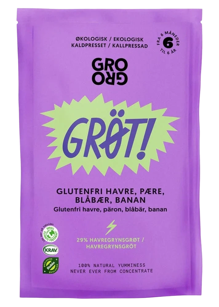 Grøt med blåbær og pære Fra 6 mnd, Økologisk, 100 g