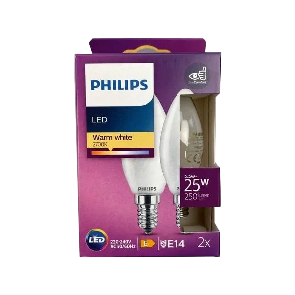 Led Classic 25w E14 Mignon Varmhvit Farge Frostet 2pk Philips
