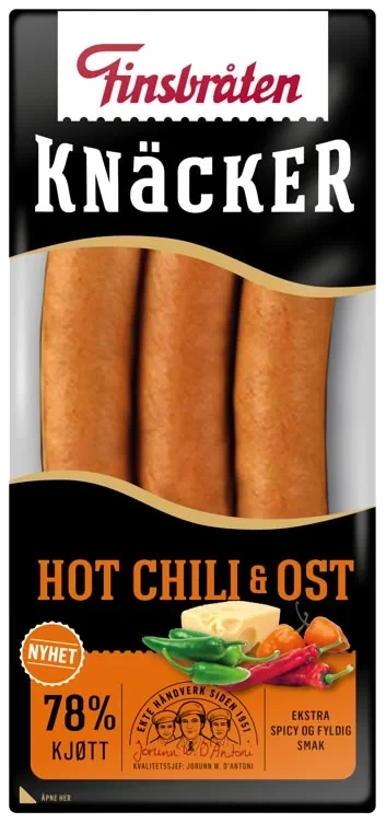 Knacker Hot Chili&Ost 225g Finsbråten