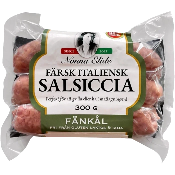 Färskkorv Salsiccia Fänkål 95% Kötthalt 300g Nonna Elide