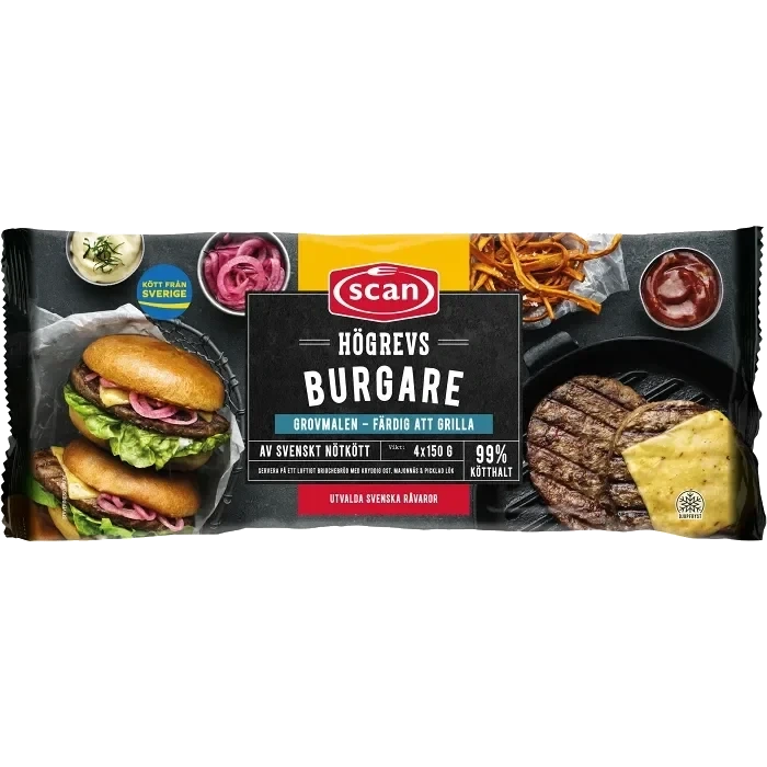 Högrevsburgare Fryst 4-p 600g Scan