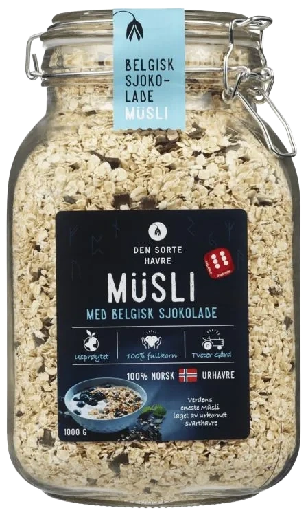 Musli m/Sjokolade 1kg Den Sorte Havre