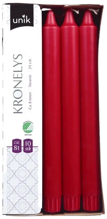 Kronelys Rød 24cm 10stk Unik